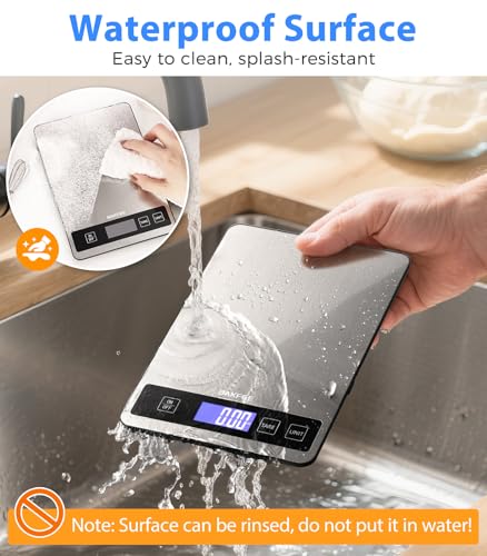 BakFee Food Scale - 15kg/33lb Digital Kitchen Scale with Full-View LCD Display, Grams and Ounces, Easy Clean Stainless Ste...