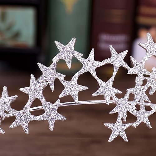Star Tiara Crown Headband Halo silver Rhinestone Headpiece for Princess Godess Queen Birthday Wedding Hair Accessories for...
