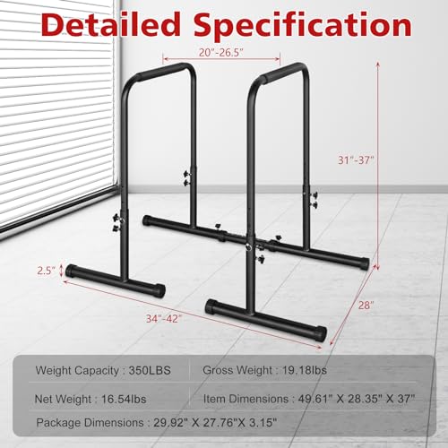 LSKSSNG Dip Stand Station, Adjustable Height Dip Station for Strength Training, Heavy Duty Steel Parallel Push Up Stand, H...