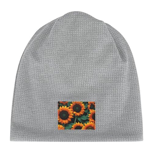 YANYU Orange Sunflower Wallpaper Print Lightweight Waffle Pullover Hat Men Women Winter Headwear Outdoor Camping Travel