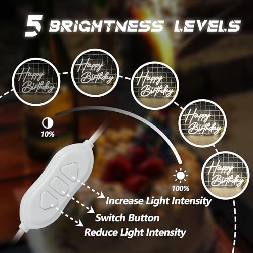 Happy Birthday Neon Sign for Wall Decor, 17×12 Inch Warm White LED Neon Light Signs, Art Decoration Happy Birthday Neon Li...