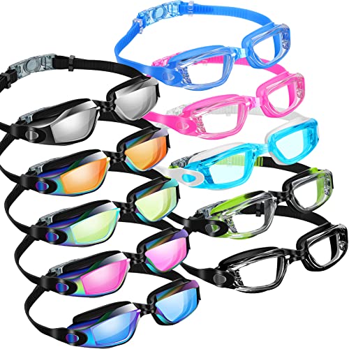 Treela 10 Pcs Swimming Goggles for Adults Pool Goggles Swim Glasses Bulk Multipack Anti Fog Silicone No Leaking