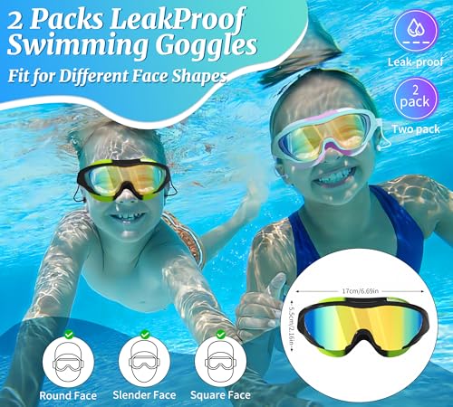 LEEIGGT Swim Goggles, Swimming Goggles of Professional Anti Fog No Leaking UV Protection Wide View for Women Men Youth Kids