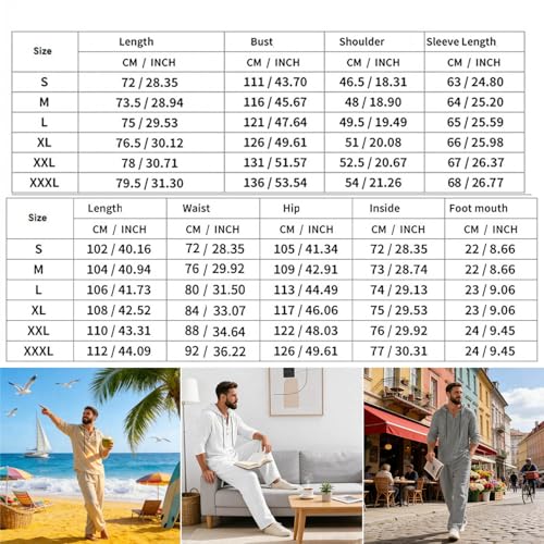 Men's Hooded Casual Loose Top & Pants 2-Piece Set Linen Suit Long Sleeve Hoodie and Sweatpants Summer Outfits Beach Sets