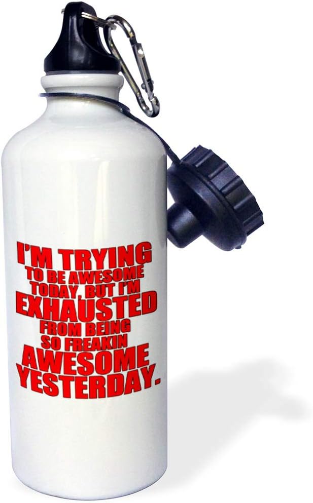 3dRose Im Trying to Be Awesome Today Red Sports Water Bottle, 21 oz, Multicolor