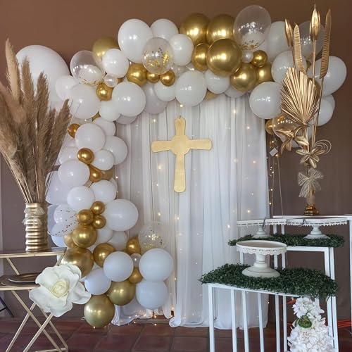 Metallic Gold Balloons Set, Pack of 35 12 Inch White Gold Confetti Latex Balloon, Gold and White Birthday Party Balloons f...