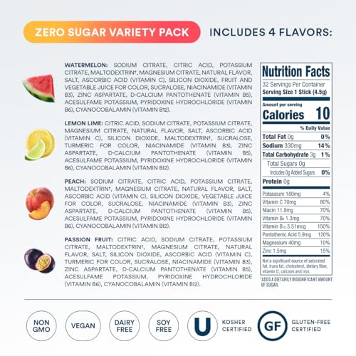 DripDrop Sugar Free Hydration Packets - Zero Classic Variety Pack - Single Serve Electrolytes Powder Drink Mix - Lemon Lim...