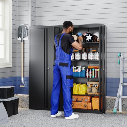 Yizosh Metal Garage Storage Cabinet with 2 Doors and 4 Adjustable Shelves - 71" Steel Lockable File Cabinet,Locking Tool C...