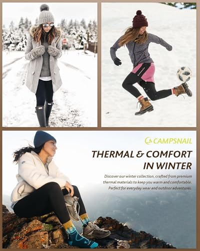 CAMPSNAIL Fleece Lined Leggings Women - Thick Soft High Waisted Black Tummy Control Thermal Warm Velvet Pants for Cold Winter