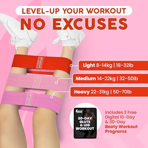 Premium Fabric Resistance Bands for Glutes & Legs – Set of 3 | Non-Slip, Elastic, Durable, Includes Travel Bag, Workout Gu...