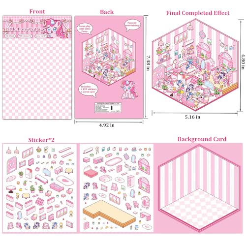 DIY 3D Sticker Scene, 6 Sets of Stickers for Girls Make Your Own Mini Room Scene Stickers for Kids Cute Kawaii Sticker The...