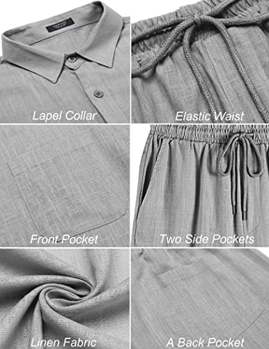 COOFANDY Men 2 Piece Linen Set Casual Short Sleeve Shirt and Short Beach Set