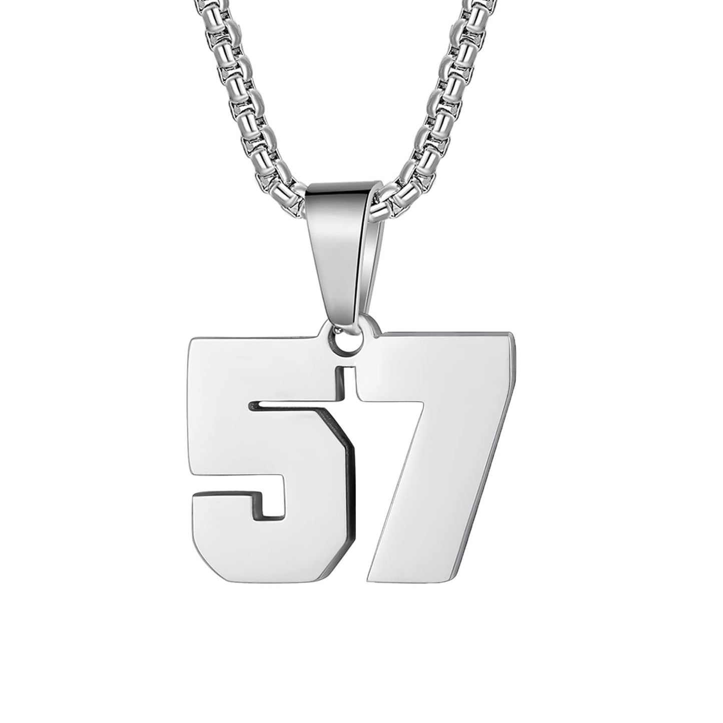 Number Necklaces Personalized Necklaces Silver Initial Number Pendant Stainless Steel Chain Movement Necklaces for Men Women (57