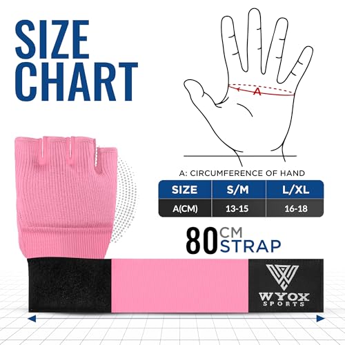 WYOX Gel Boxing Hand Wraps Inner Gloves for Men & Women – 80cm Quick Wrist Strap, Padded Knuckle Support, Fingerless MMA M...
