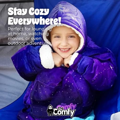 THE COMFY Original Jr for Kids | Oversized Sherpa Fleece Wearable Blanket with Hood & Pocket | Seen on Shark Tank