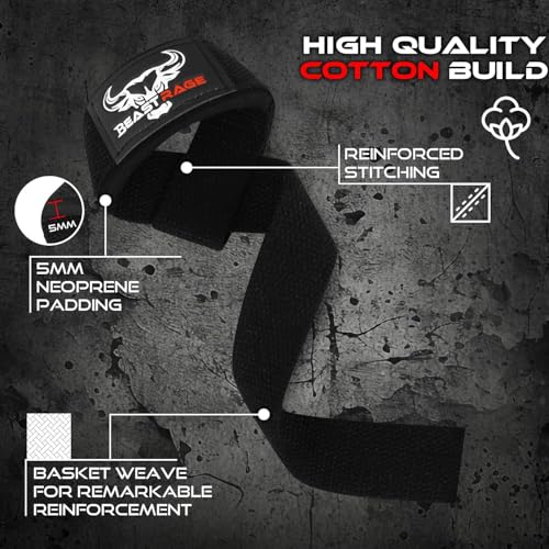 BEAST RAGE Lifting Wrist Straps for Weightlifting, Weight Lifting Straps Gym Grip Power Workouts Lifting Straps Padded Cot...