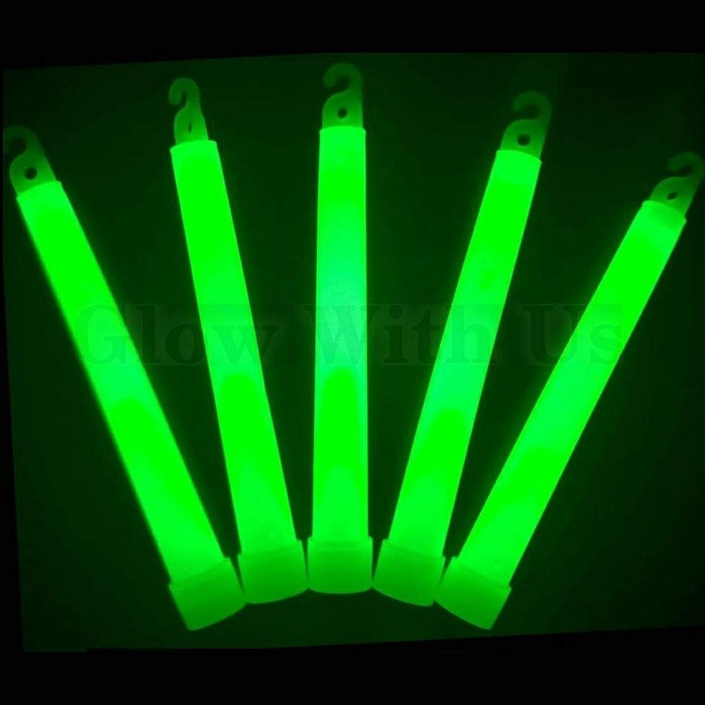 Glow With Us Glow Sticks - 25 Pack, 6” Plastic Green Light Sticks, 12-14 Hour Glow, Industrial Grade, 3-Year Shelf Life