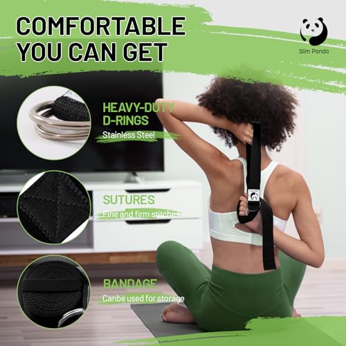 Slim Panda Yoga Strap for Stretching,Cotton Yoga Strap with Adjustable D-Ring Buckle,Non-Elastic Yoga Belt for Pilates,Gym...