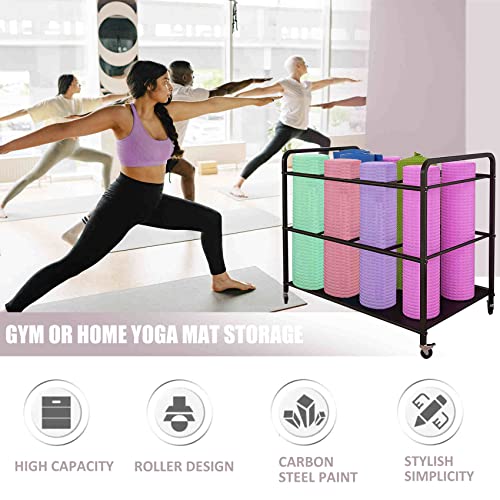 Arlifo Yoga Mat Storage Rack Basket Workout Equipment Home Gym Storage Rack with Wheels Yoga Mat Holder Exercise & Fitness...