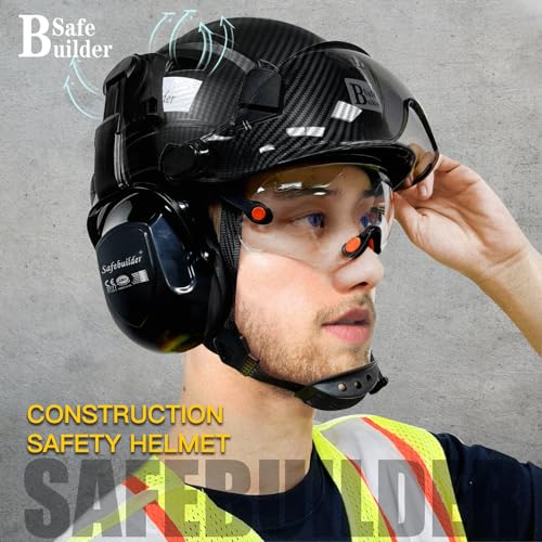 SAFEBUILDER Industrial Safety Helmet with Visor Ear Muffs Hard Hat with Visor Vented Hardhats Construction Work Head Prote...