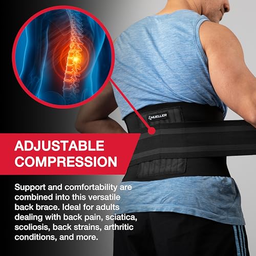 MUELLER Sports Medicine Adjustable Back Brace, Ideal for Upper and Lower Back Pain, Relief & Support for Men and Women, St...