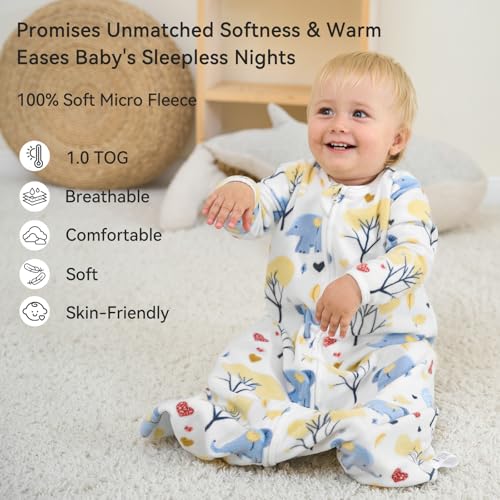 Unnivoll Fleece Baby Sleep Sack 0-6 Months Long Sleeve 1.0 Tog Baby Wearable Blanket Microfleece Sleeping Sack with 2-Way ...