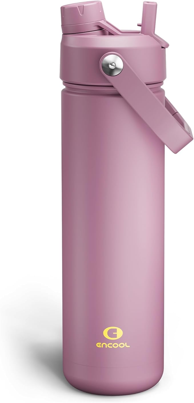 ENCOOL Insulated Water Bottle with Straw Stainless Steel Water Bottle, Leak-Proof, BPA-Free, Double Wall Vacuum Keeps Cold for 24 Hours for Sports, Travel, School (26 oz, Mountbatten Pink)