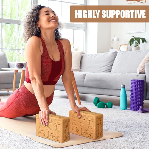 Halloscume Cork Yoga Blocks 2 Pack Yoga Poses Teaching Cork Blocks, Suitable Poses for Beginners and Experts High Density ...