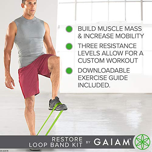 Gaiam Restore Loop Band Kit,Set of 3, Light, Medium,Heavy Lower Body Loop Resistance Bands for Legs and Booty Exercises & ...
