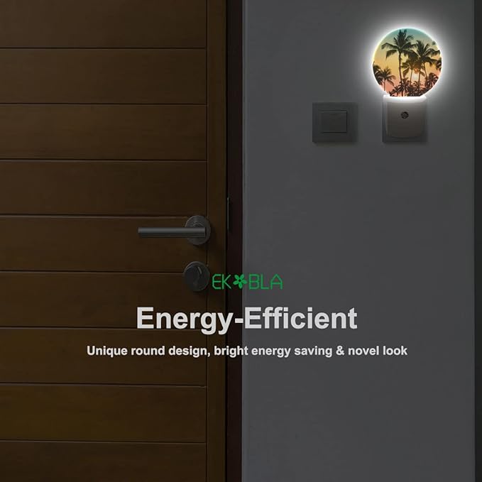 EKOBLA Palm Tree Night Lights Plug into Wall Beach Sunset Plug-in Nightlights Auto Sensor LED Lighting 0.5W Sleep Friendly for Bathroom Bedroom Stairway Hallway Kitchen