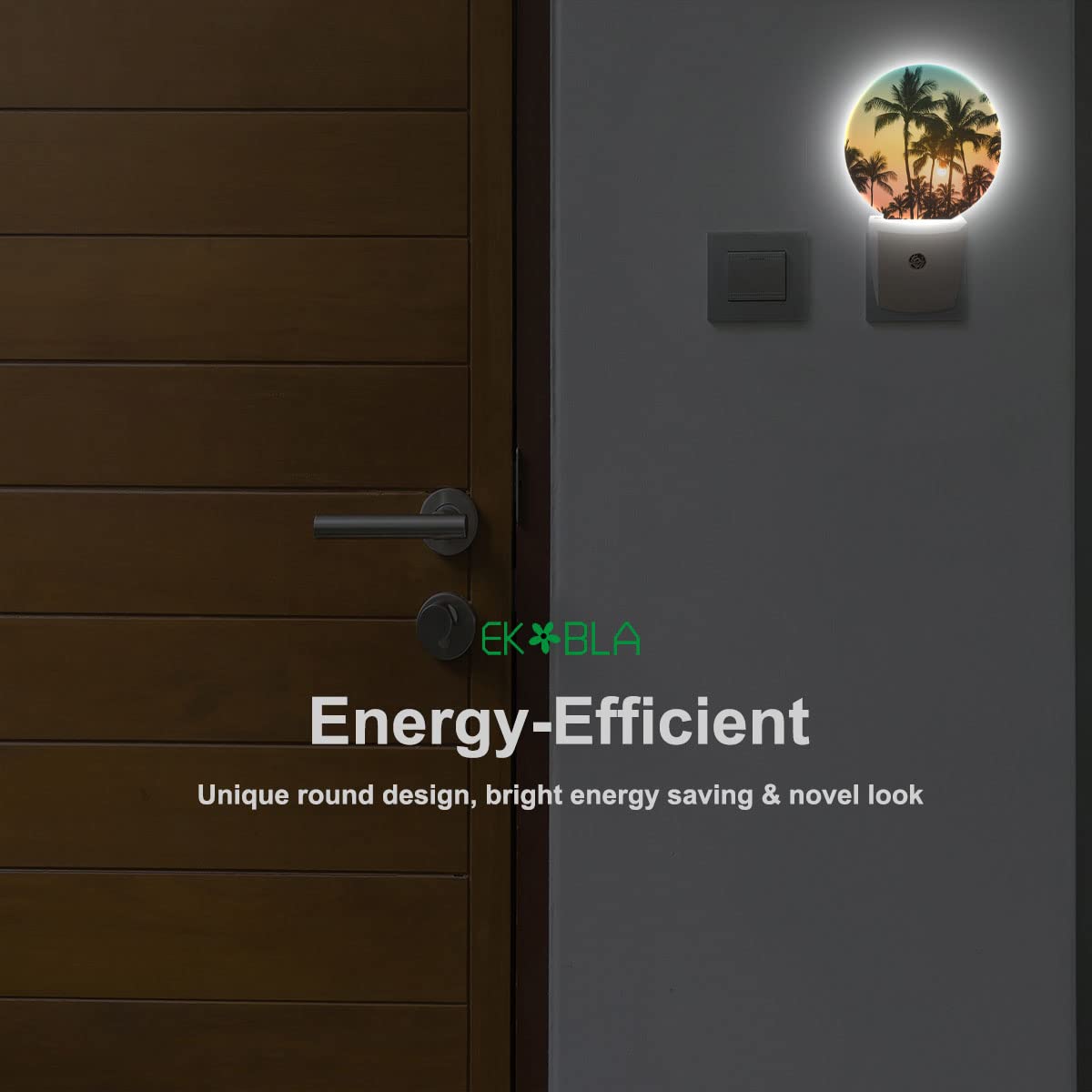 Ekobla Palm Tree Night Lights Plug Into Wall Beach Sunset Plug-In Nightlights Auto Sensor Led Lighting 0.5W Sleep Friendly For Bathroom Bedroom Stairway Hallway Kitchen