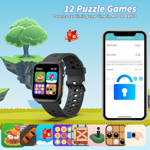 ModaWin Kids Smart Watch with Puzzle Games, 1.83" Kids Watches Heart Rate, Sleep Monitor, Pedometer, Alarm Clock, Flashlig...