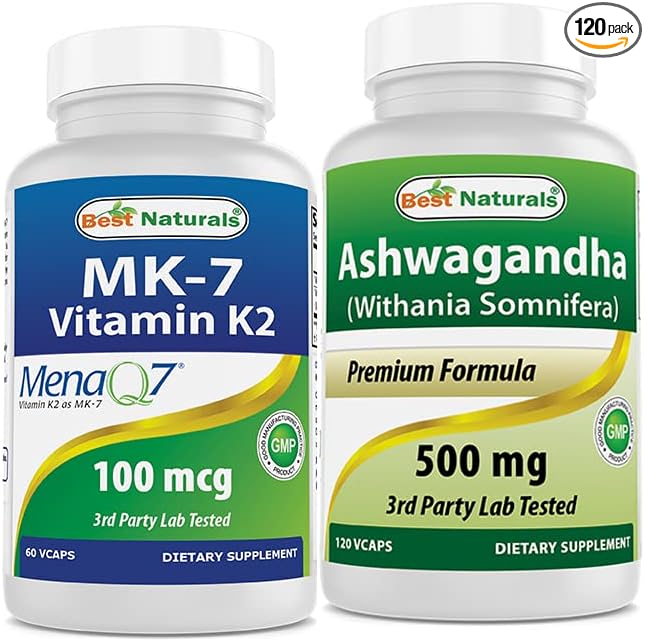 Best Naturals MK-7 100 mcg & Ashwagandha Extract 500 Mg