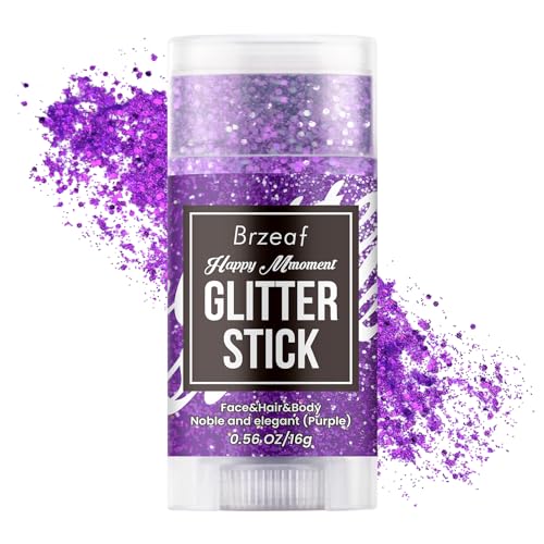 Brzeaf Purple Glitter Stick for Makeup, Not Greasy & Shimmery & Long Lasting, Chunky Glitter for Face/Body/Hair/Eyes, Sing...