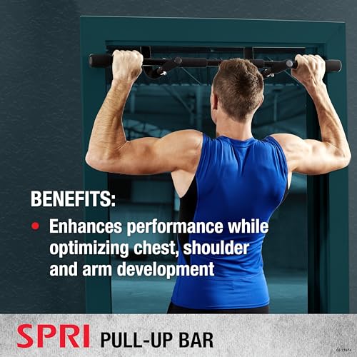 SPRI Pull Up Bar - 8-Grip and 12-Grip Door Frame Mounting Pull-Up Bar for Versatile Workouts - Rugged Steel Frame with Foa...