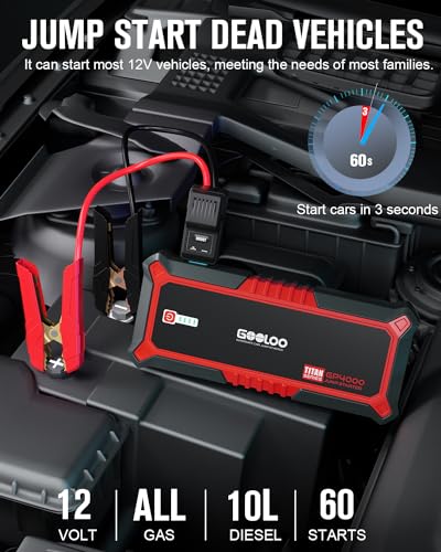 GOOLOO GP4000 4000A Peak Car Battery Jump Starter, Portable Battery Booster for Up to All Gas or 10L Diesel Engine, SuperS...