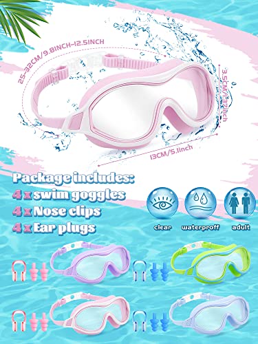 4 Packs Adult Swim Goggles Anti Fog UV Protection No Leak Pool Goggles Wide Vision Swimming Goggles with Soft Silicone Gas...