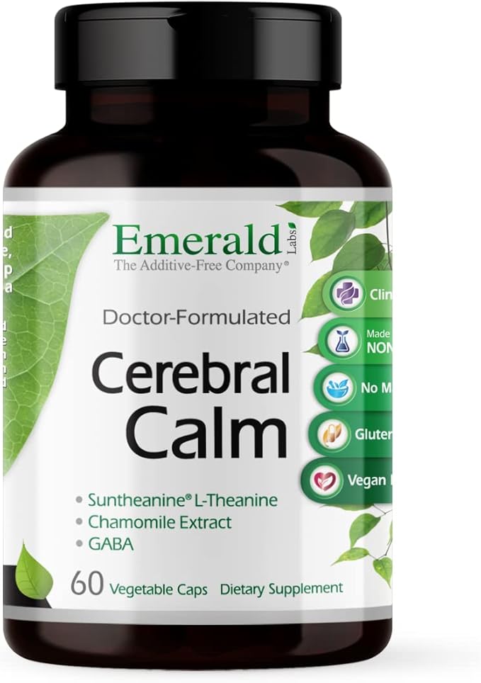 Emerald Labs Cerebral Calm - Brain Health Supplement with GABA, Albion Magnesium, Chamomile & Suntheanine L-Theanine - Premium Calming Supplement - 60 Vegetable Capsules (Up to 60-Day Supply)