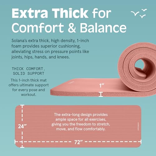 Retrospec Solana Yoga Mat 1" Thick w/Nylon Strap for Men & Women - Non Slip Exercise Mat for Home Yoga, Pilates, Stretchin...