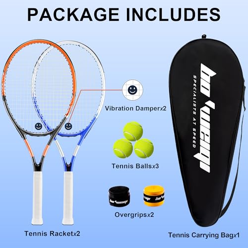 bo'weiqi 27" Recreational Tennis Racket Set 2 Players Lightweight Pre-Strung Tennis Racquets for Beginners, Including 3 Ba...