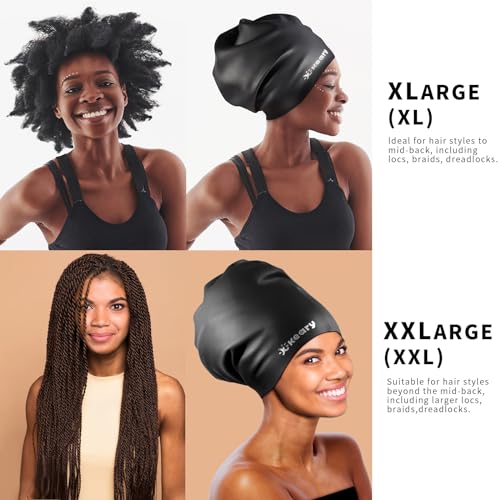 Keary Extra Large Swim Cap for Braids and Dreadlocks Extensions Weaves Long Hair, Waterproof Silicone Cover Ear Bath Pool ...