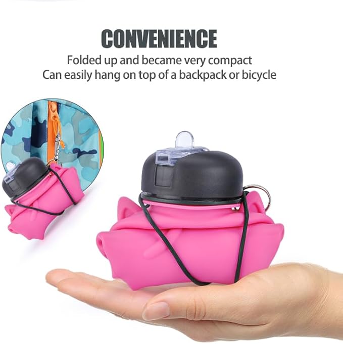 Collapsible Silicone Water Bottle，kawaii water bottle,500ml(16.9 oz),cute water bottles For Girls,School,Sports,Hiking, Backpacking, Camping, Walking, BPA Free(cute bear)