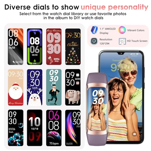 Fitness Tracker, 24/7 Heart Rate Blood Oxygen Blood Pressure Body Temp Monitor Sleep Calorie Tracker with 1.1" AMOLED Touc...