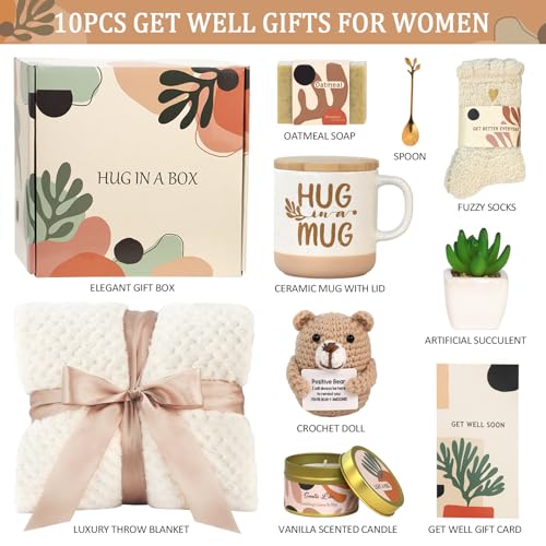 Get Well Soon Gift Baskets for Women - Self Care Package for Women After Surgery - Cancer Chemo Recovery Comfort Gifts Set...