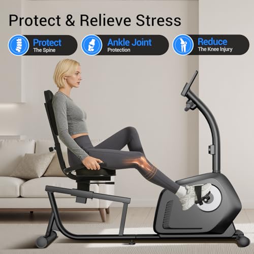 CURSOR FITNESS Recumbent Exercise Bike, Stationary Bikes for Home with Adjustable Seat, 16-Level Magnetic Resistance Recum...