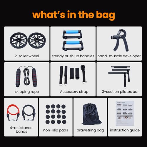 Push-up board, home gym, portable fitness equipment, Pilates bar, and 20 fitness accessories, including resistance bands a...