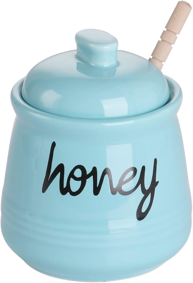 ONTUBE Honey Jar with Dipper and Lid, Ceramic Honey Pot 12oz, Turquoise