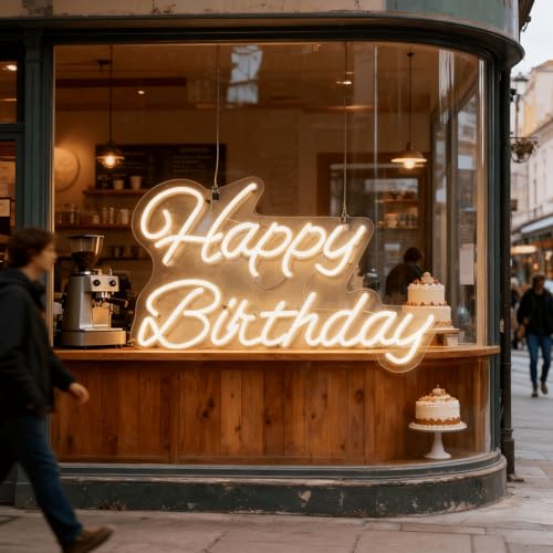 THIIXDAI Happy Birthday LED Lights, USB Powered Neon Sign for Room Decor, Art Decoration Happy Birthday Neon Light Sign fo...