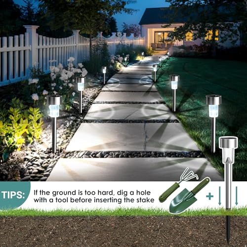 GIGALUMI Solar Lights Outdoor Waterproof, 12 Pack, Stainless Steel LED Solar Garden Lights for Patio, Lawn, Yard and Lands...