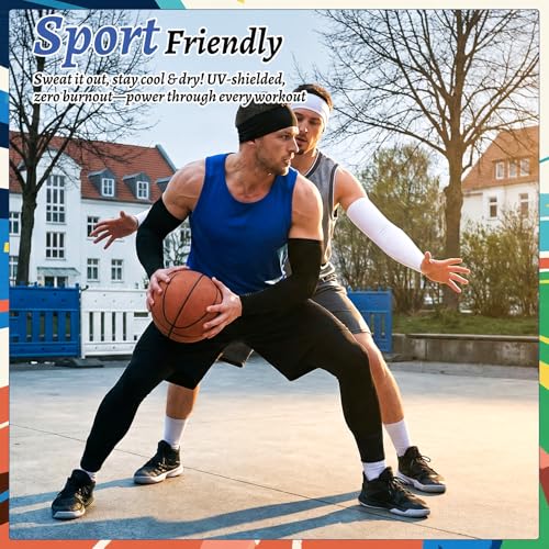 JATEBI 6 Pack Sports Headband and Arm Sleeves Sweatbands Cooling UV Sun Protection for Running Yoga Fitness Workout